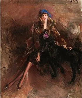 Nainen mustan saksanpaimenkoiran kanssa - Giovanni Boldini