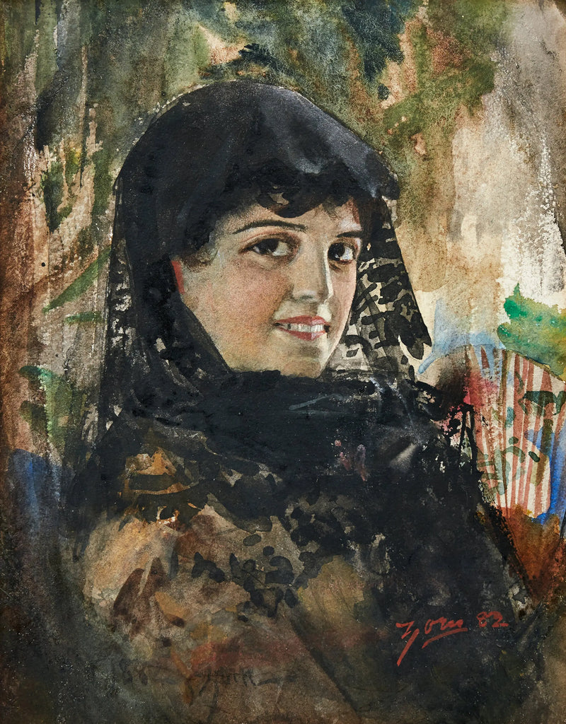 Espanjalainen nainen mustassa mantilassa - Anders Zorn