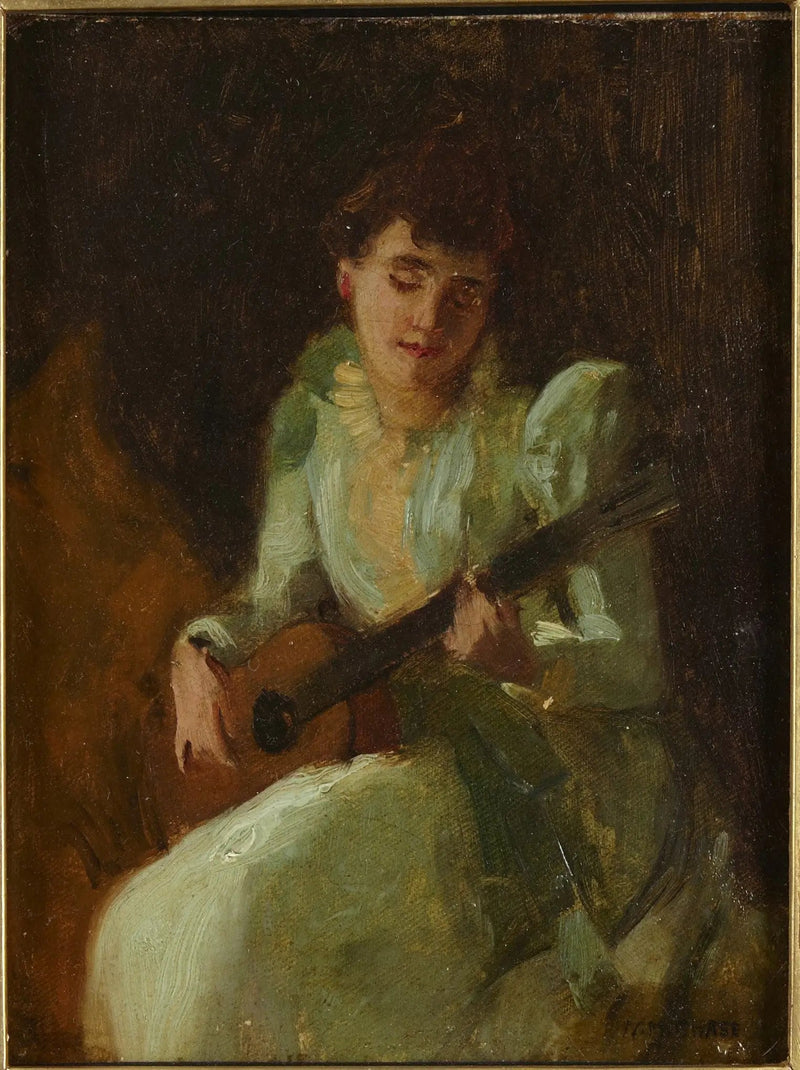 Dame soittamassa kitaraa - William Merritt Chase