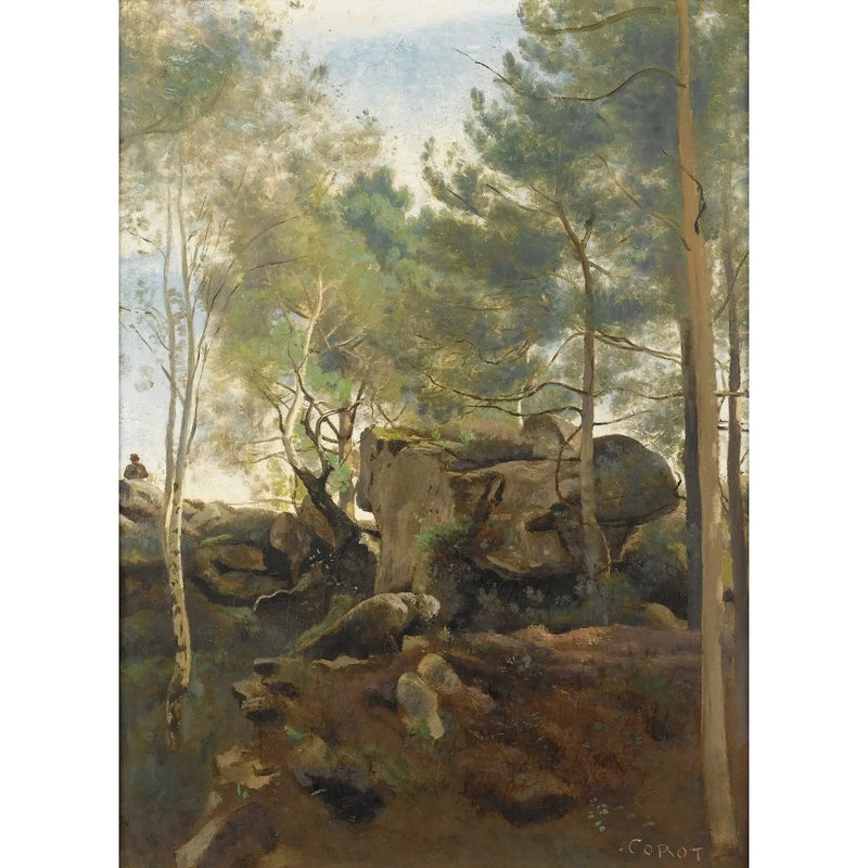 Fontainebleaun metsässä. Mäntyt ja koivut kallioissa - Jean-Baptiste Camille Corot