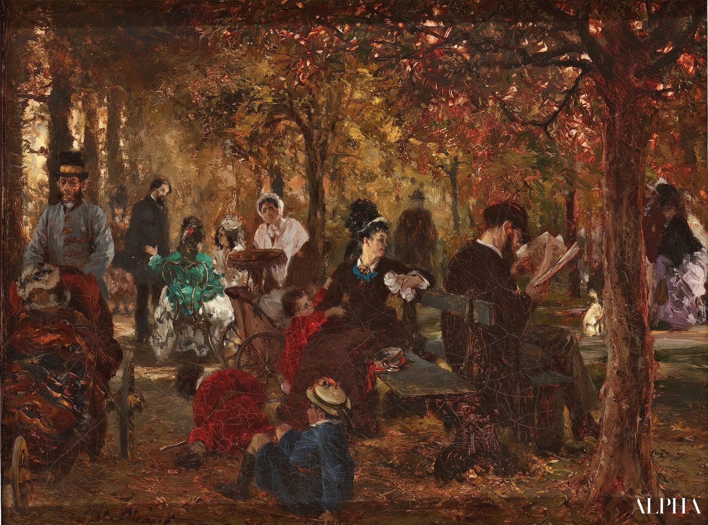 Reproduction du tableau « Dans le jardin du Luxembourg (mémoire du jardin du Luxembourg) - Adolph von Menzel » par Alpha Reproduction en peinture à l’huile