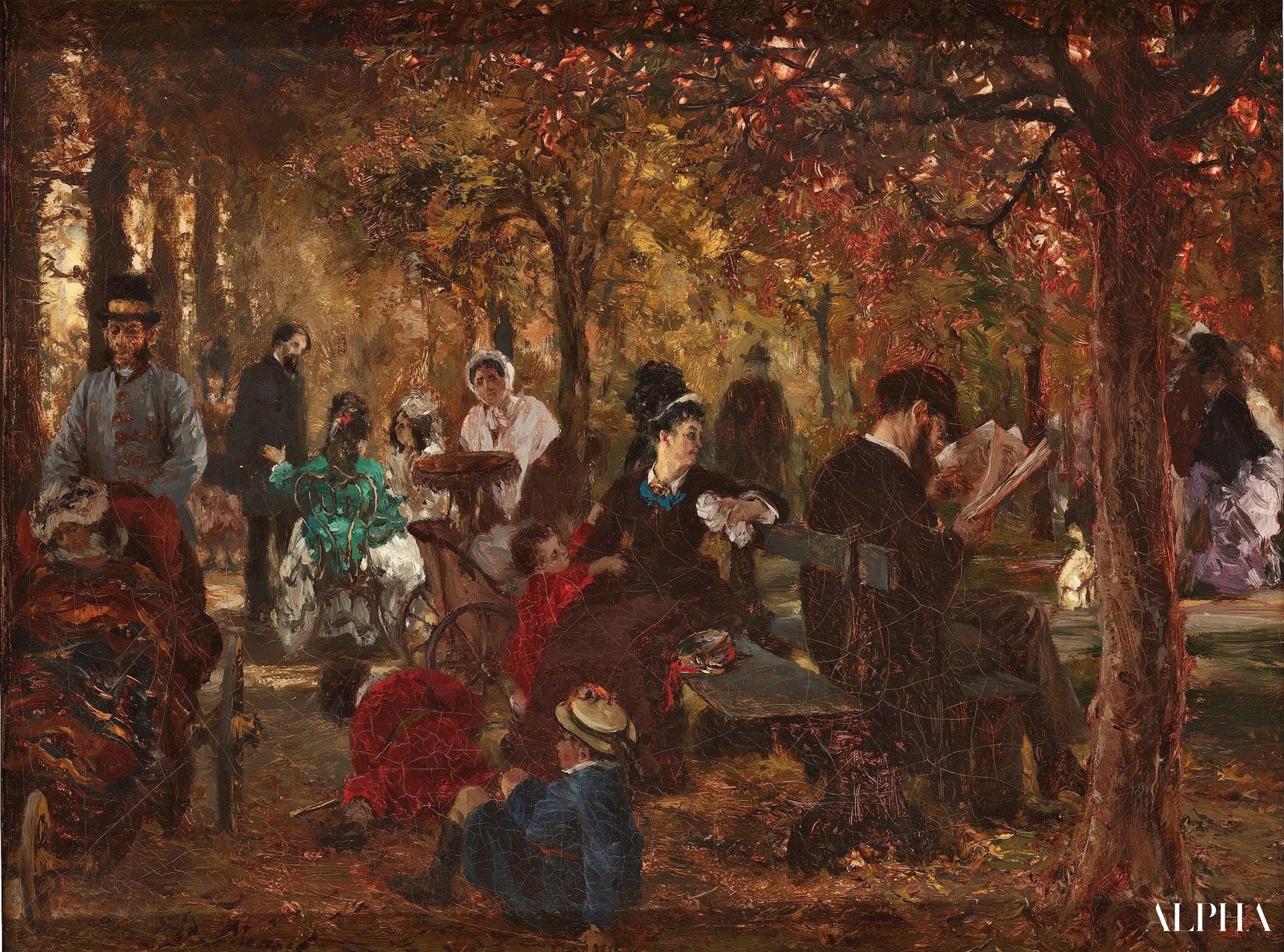 Reproduction du tableau « Dans le jardin du Luxembourg (mémoire du jardin du Luxembourg) - Adolph von Menzel » par Alpha Reproduction en peinture à l’huile