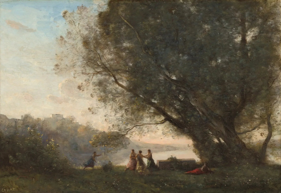 Tanssi puiden alla järven rannalla - Jean-Baptiste Camille Corot