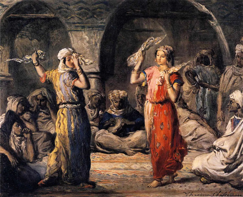 Maurelaiset tanssijat Constantineissa (Algeria). Tanssi nenäliinojen kanssa. - Théodore Chassériau