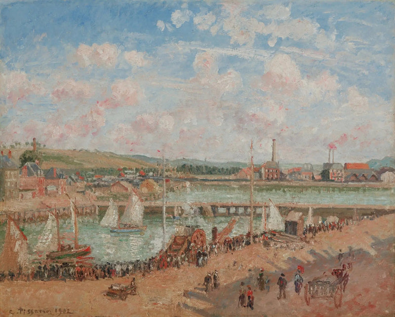 Kalastuslautta, Dieppe, aamu, harmaa sää - Camille Pissarro