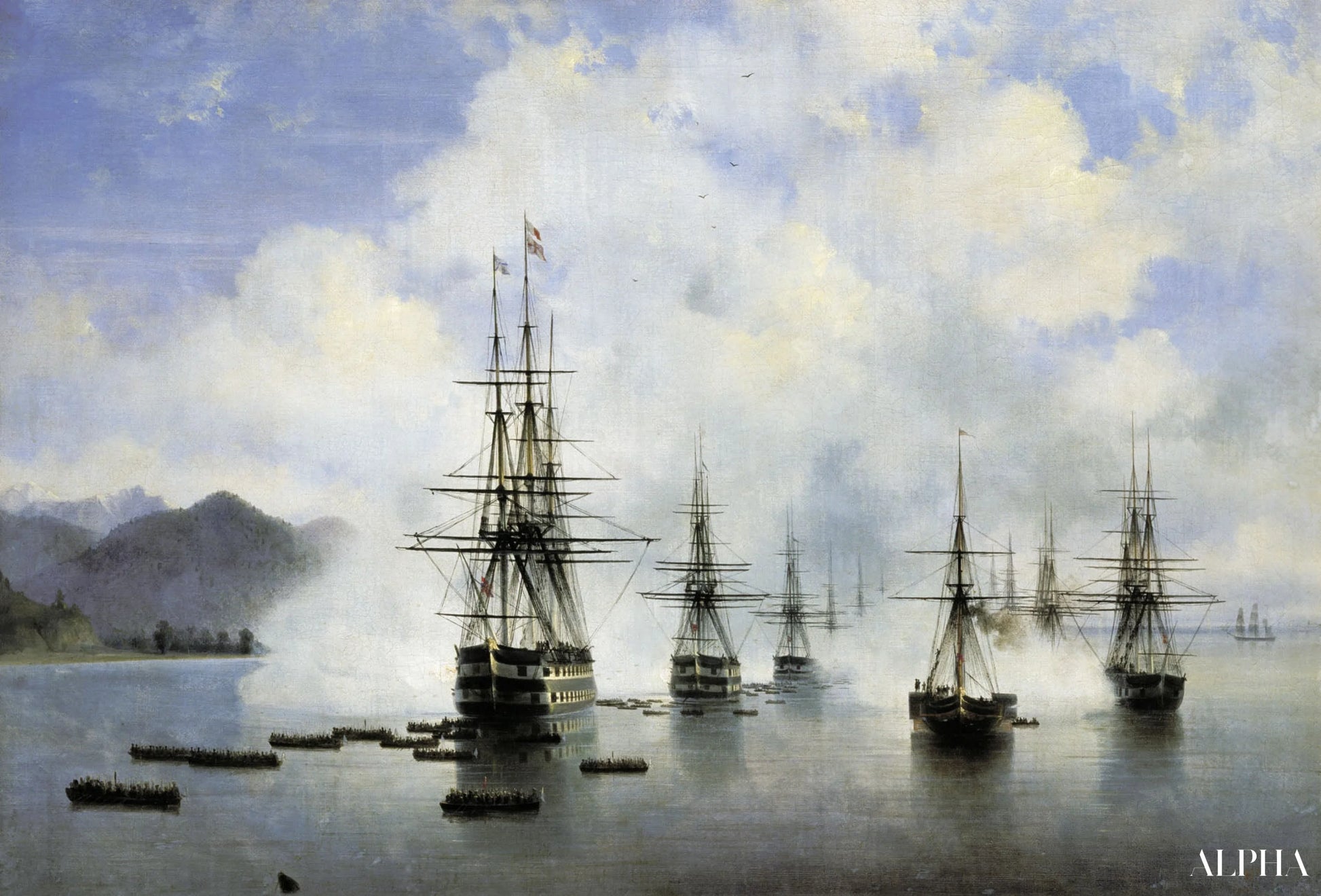 Raïevskin laivaston maihinnousu Soubashissa, 1839 - Ivan Aïvazovski - Taulujen ja korkealaatuisten maalauksien reproduktiot