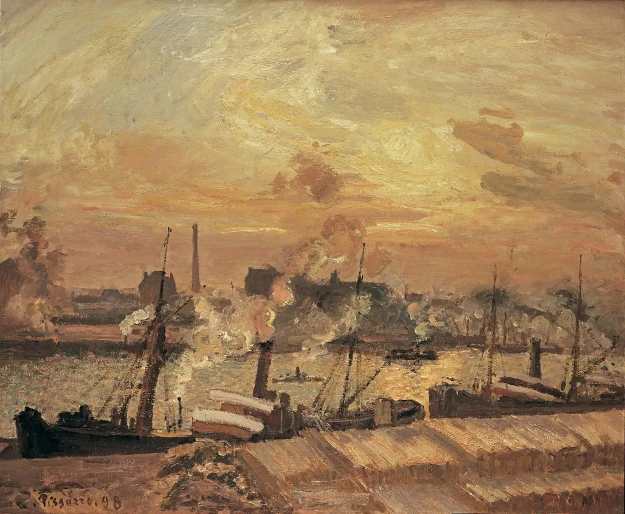 Puun purkaminen, Bourse-laituri, auringonlasku - Camille Pissarro