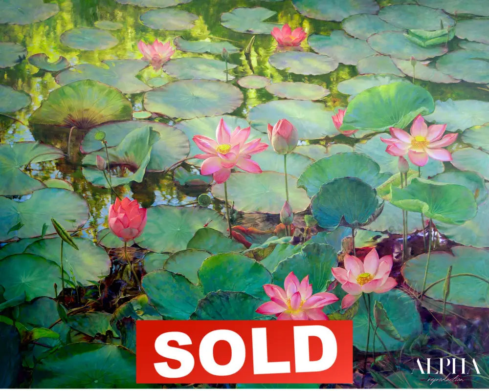 Découvrez Water Lilies and Lotuses II – Somchai | 200 x 150 cm Reproductions de tableaux à la peinture à l’huile