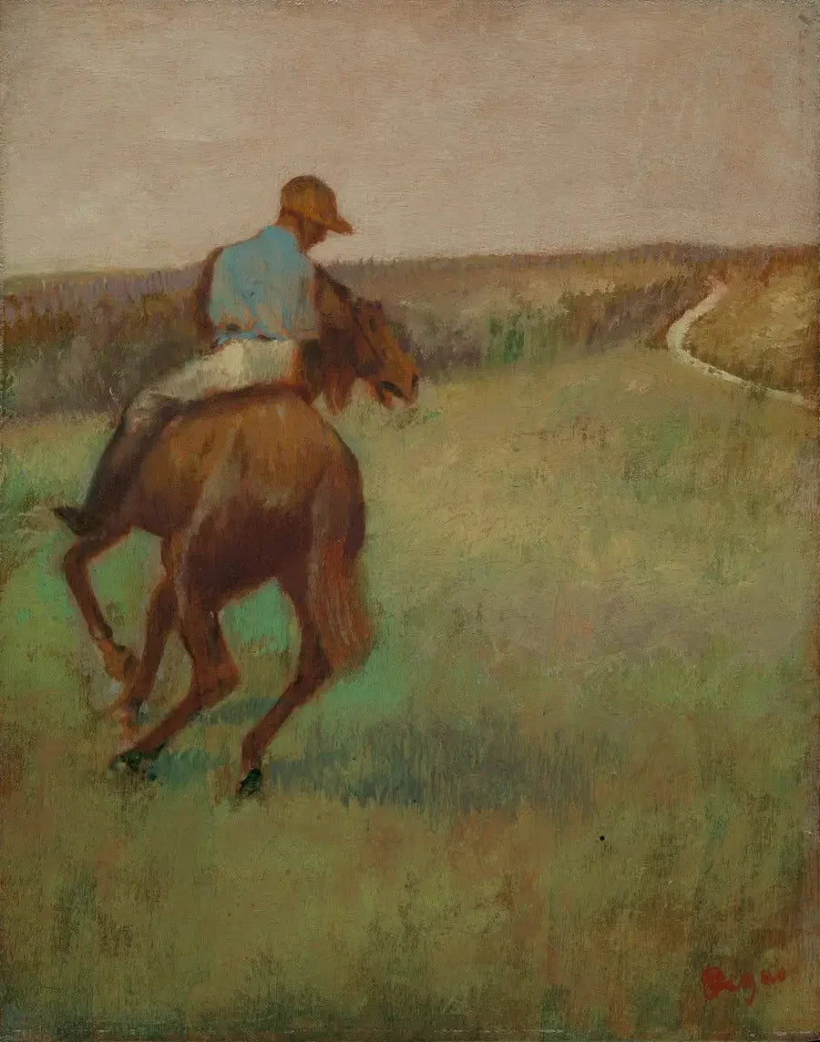Sinisessä ratsastaja rautiaalla hevosella - Edgar Degas