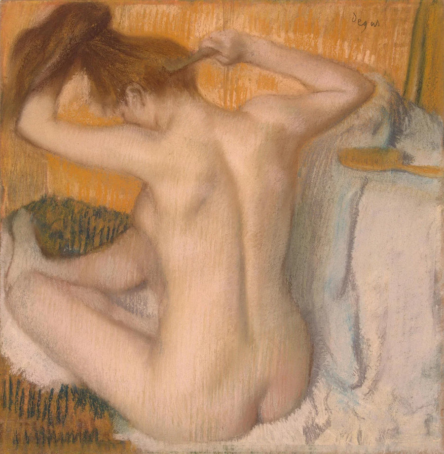 Nainen laittamassa hiuksiaan - Edgar Degas