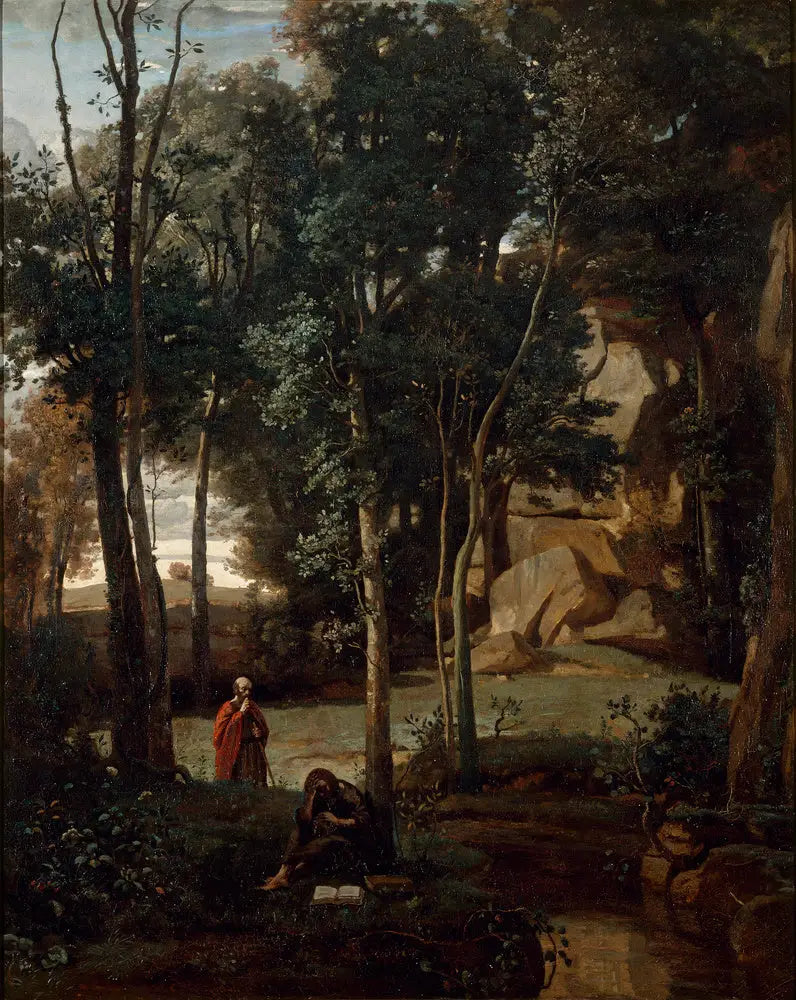 Demokritos ja Abdéritainit, maisema - Jean-Baptiste Camille Corot