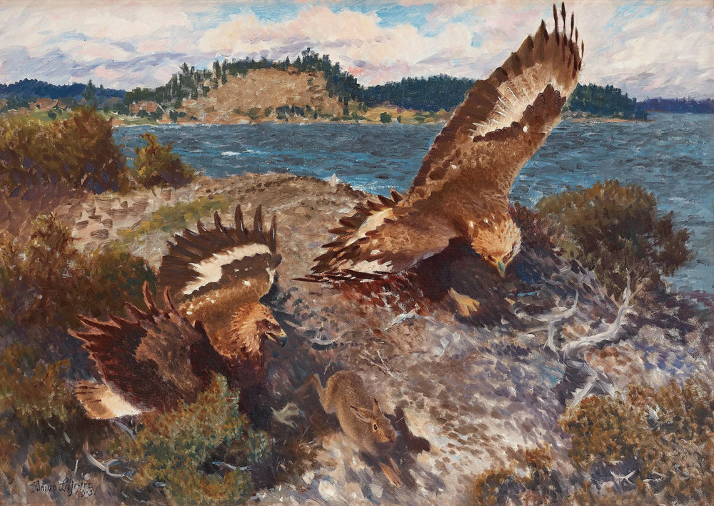 Des aigles chassant un lièvre - Bruno Liljefors image 1 tableau peint à l’huile sur toile