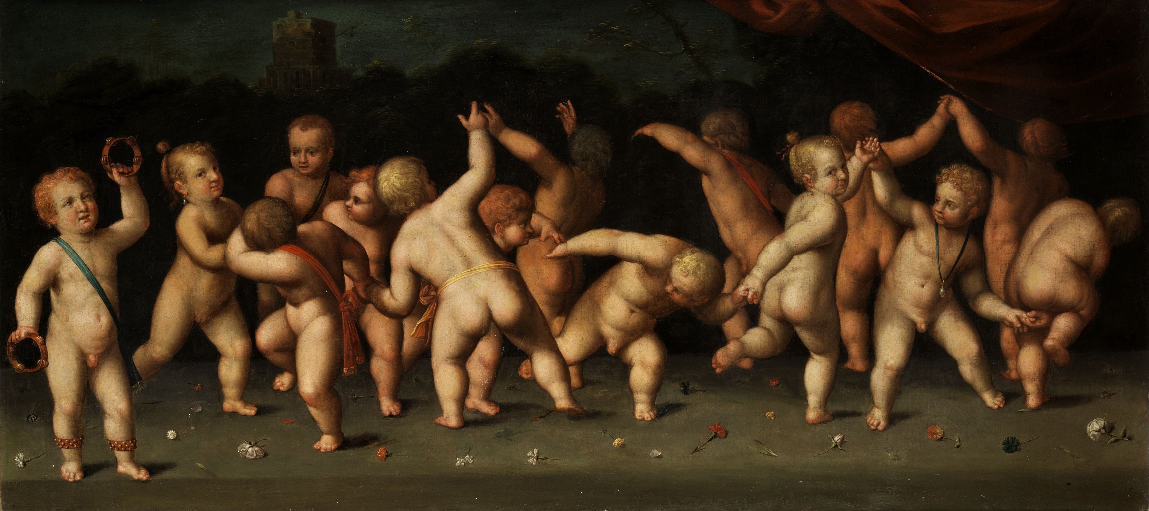 Des enfants dansent en rond et soufflent dans un paysage - Denis Calvaert - Alpha Reproduction