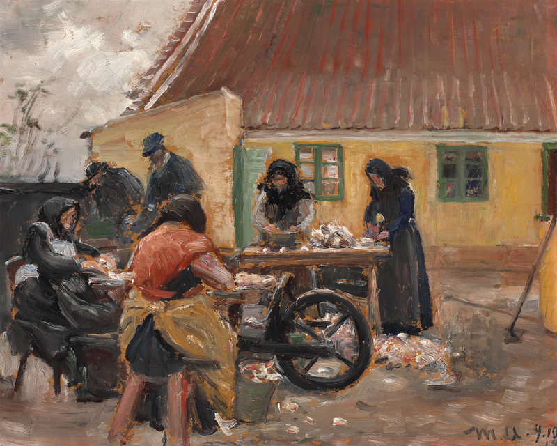 Skagenin naiset puhdistavat kalan. - Michael Peter Ancher