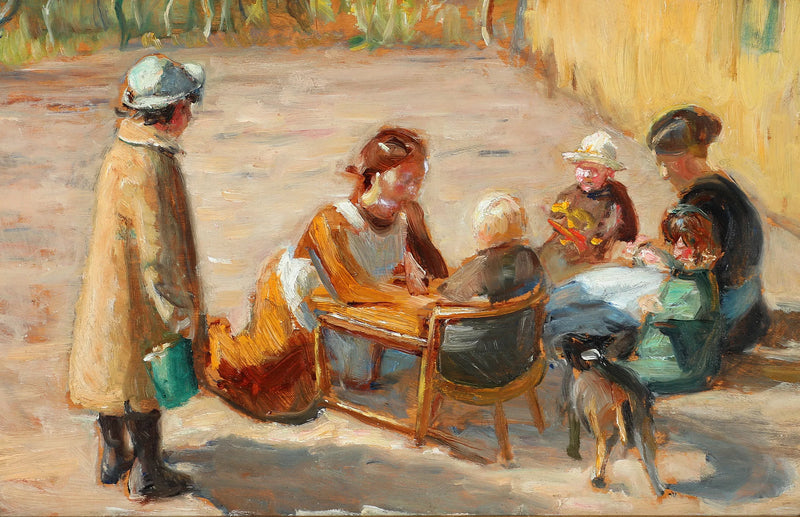 Naisia ​​ja lapsia aurinkoisella pihalla. - Michael Peter Ancher