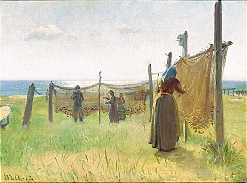 Naiskalastajantytär korjaa verkkojaan Skagenissa. - Michael Peter Ancher