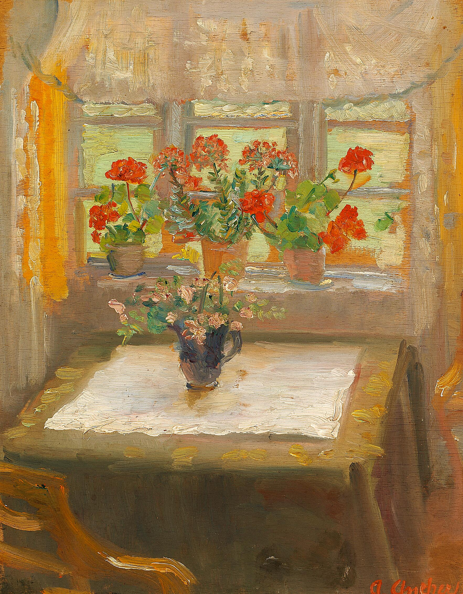 Kukkia pienen olohuoneen pohjoiseen päin olevassa ikkunassa. -Anna Ancher