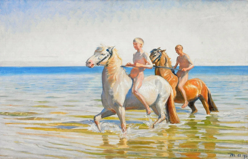 Pojat menevät hevosen juottokaukaloon. Skagen, 1900 - Michael Peter Ancher
