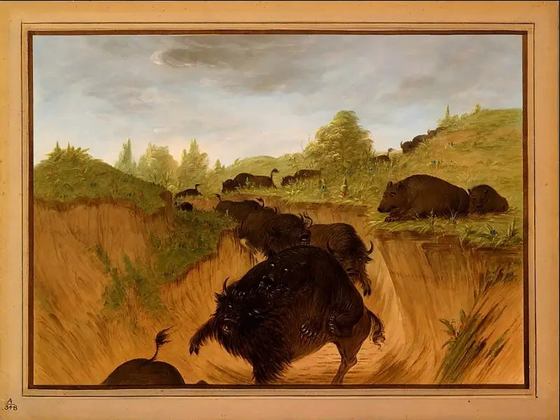 Grizzly-hirvet hyökkäävät biisonien kimppuun - George Catlin