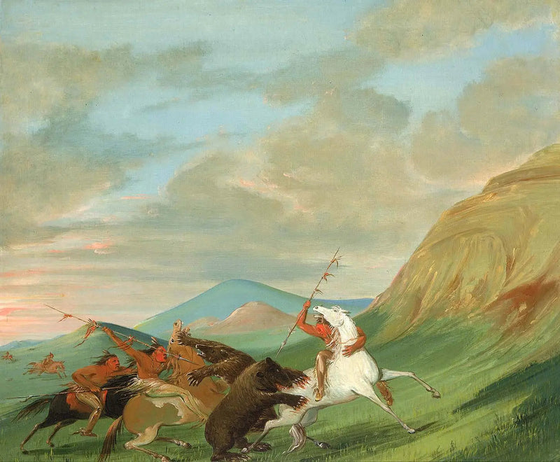 Grizzly-hirvet hyökkäävät intiaaneja ratsain - George Catlin