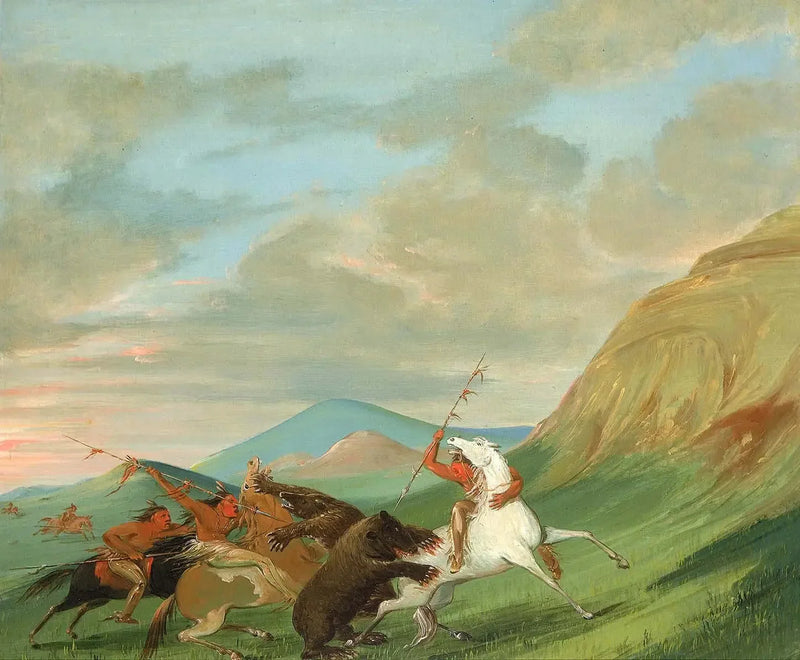 Grizzly-hirvet hyökkäävät intiaaneja ratsain - George Catlin