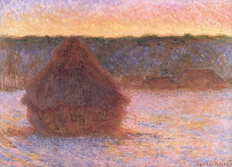 Heinäsuovartta auringonlaskussa, jäinen sää - Claude Monet