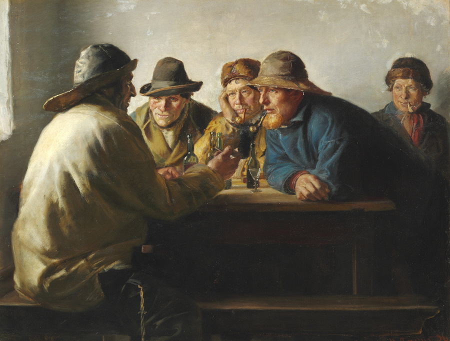 Kalastajia istumista pöydän ääressä juomassa - Michael Peter Ancher