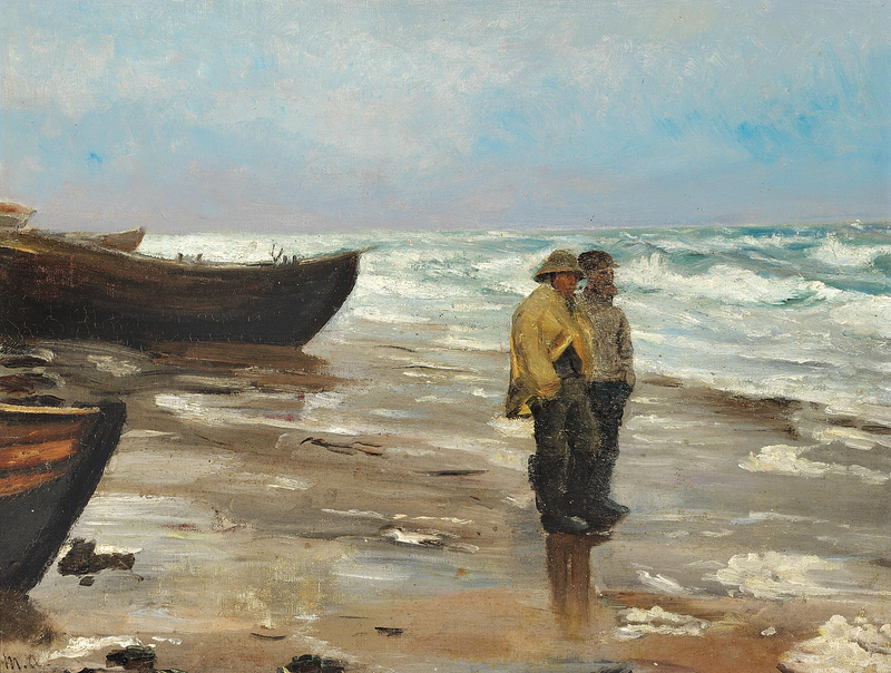Kalastajia rannalla veneineen. - Michael Peter Ancher