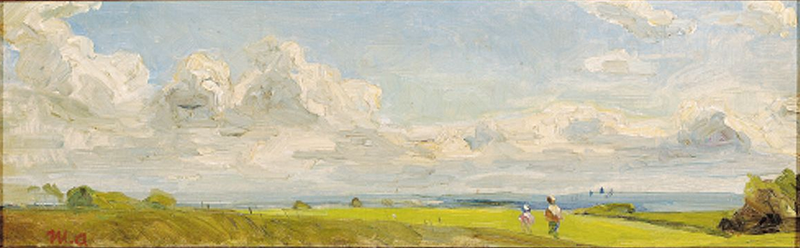 Ihmisiä kävelemässä kesämaisemassa. - Michael Peter Ancher