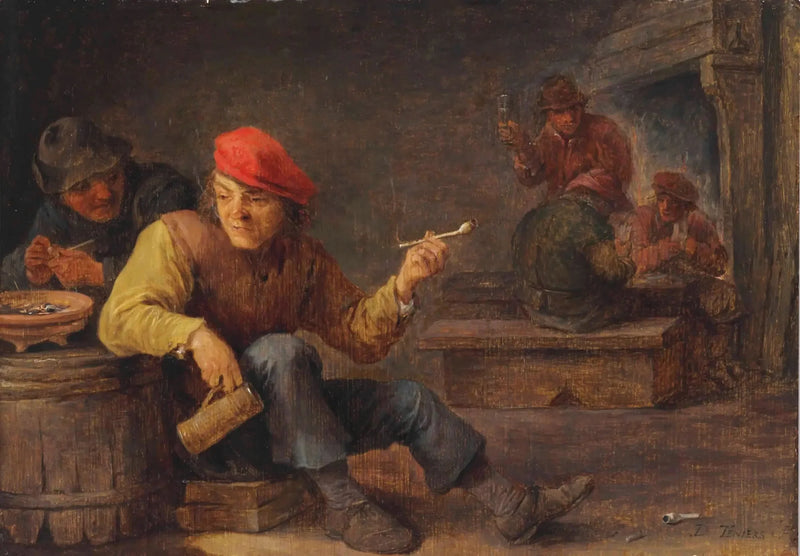 Rustres juovat ja tupakoivat majatalossa - David Teniers nuorempi