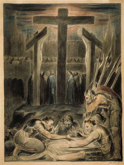 Sotilaat arpomassa Kristuksen vaatteita - William Blake