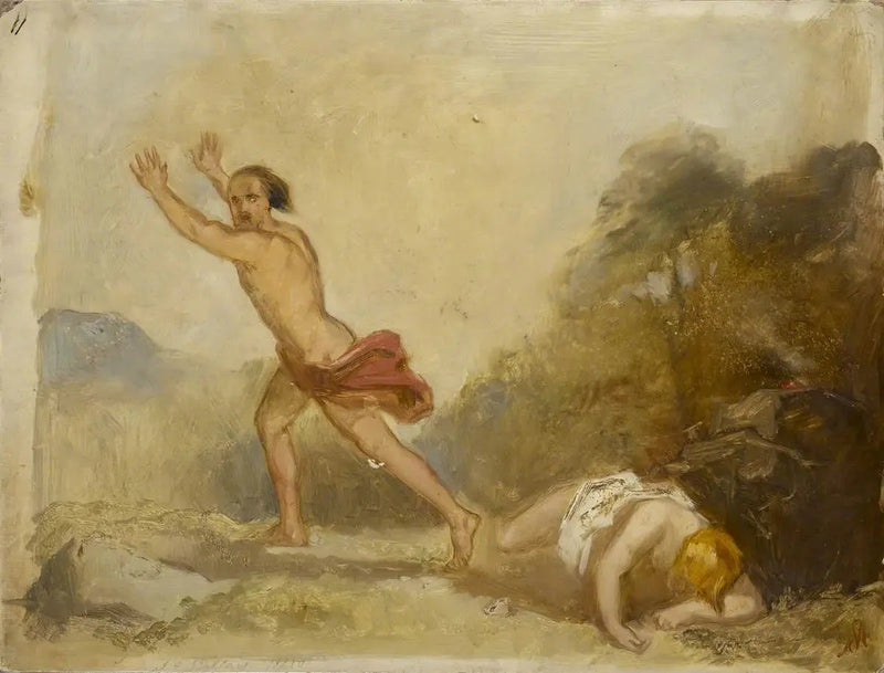 Näytepiirros « Kain pakenee Abelin ruumista » - John Everett Millais