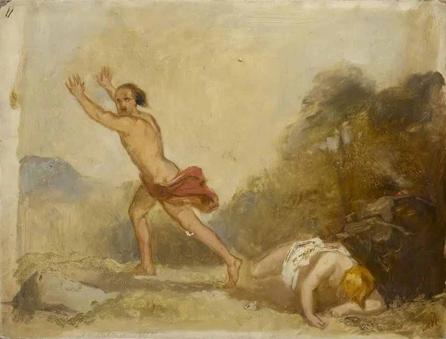 Näytepiirros « Kain pakenee Abelin ruumista » - John Everett Millais