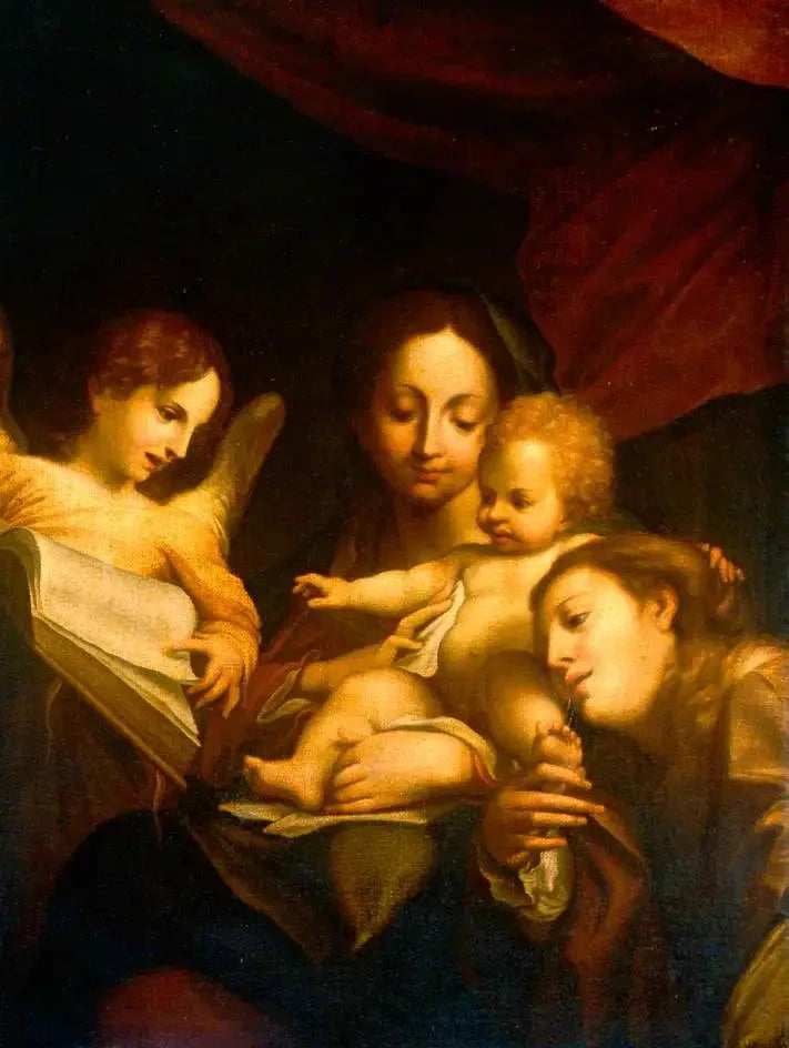 Yksityiskohta La Madonasta pyhimys Jérômen ja Maria Magdaleenan kanssa (Il Giorno) - Antonio da Correggio