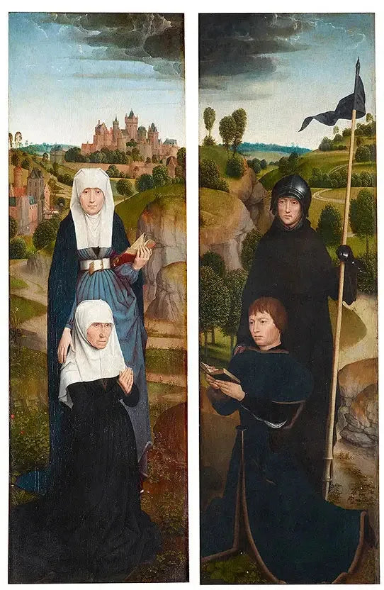 Kaksi siipeä triptyykissä, joissa lahjoittajien muotokuvat - Hans Memling