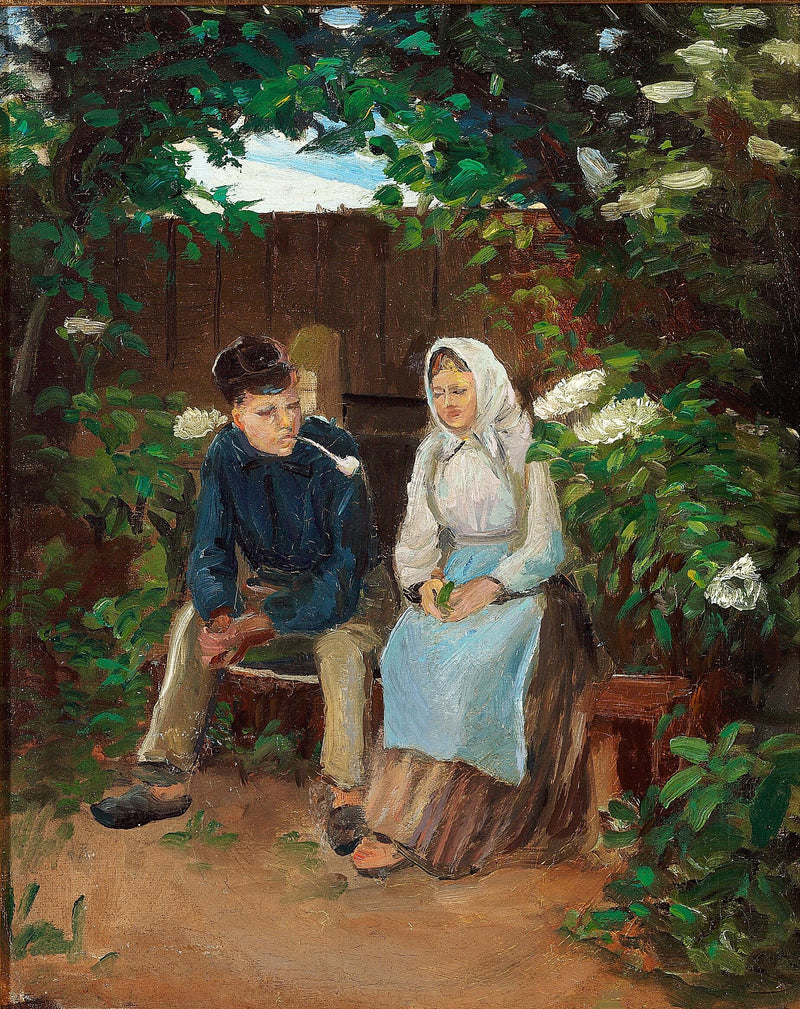 Kaksi rakastavaista penkillä. - Michael Peter Ancher