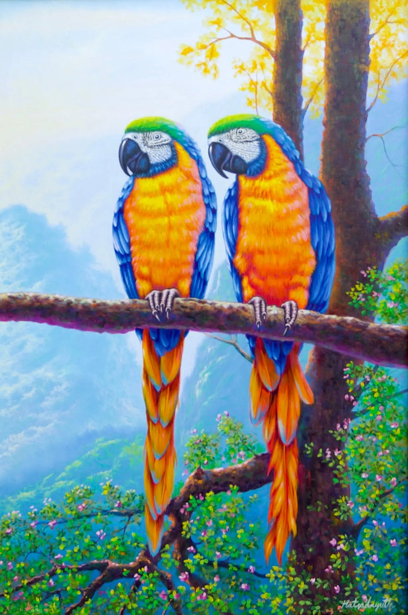 Kaksi araa oksalla | 60 x 90 cm