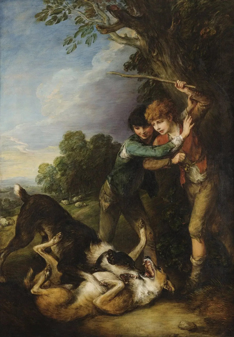Kaksi paimenta taistelee koirien kanssa - Thomas Gainsborough