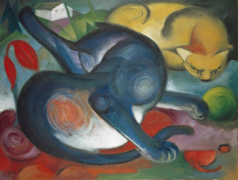 Kaksi kissaa, sininen ja keltainen - Franz Marc