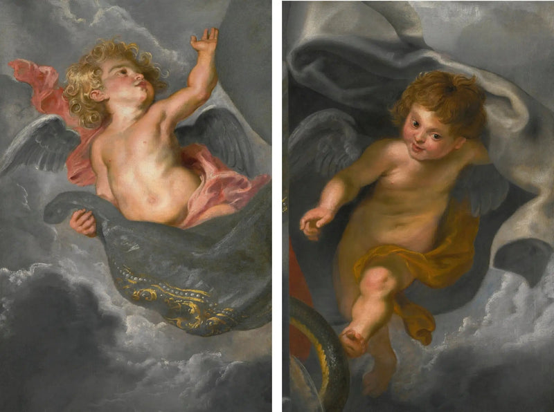 Kaksi cherubia pitämässä verhoja - Peter Paul Rubens
