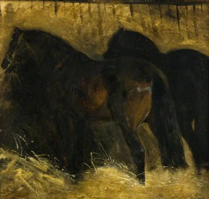 Kaksi ruskeaa hevosta tallissa - Théodore Géricault