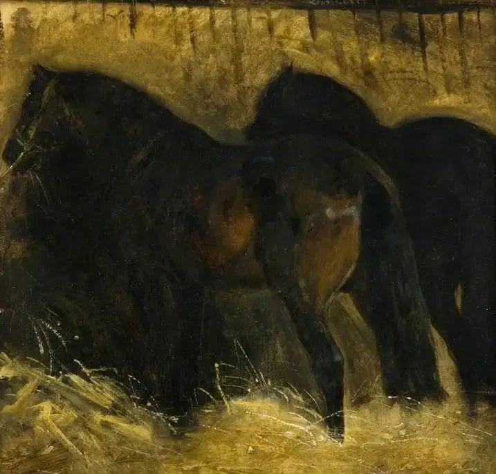 Kaksi ruskeaa hevosta tallissa - Théodore Géricault
