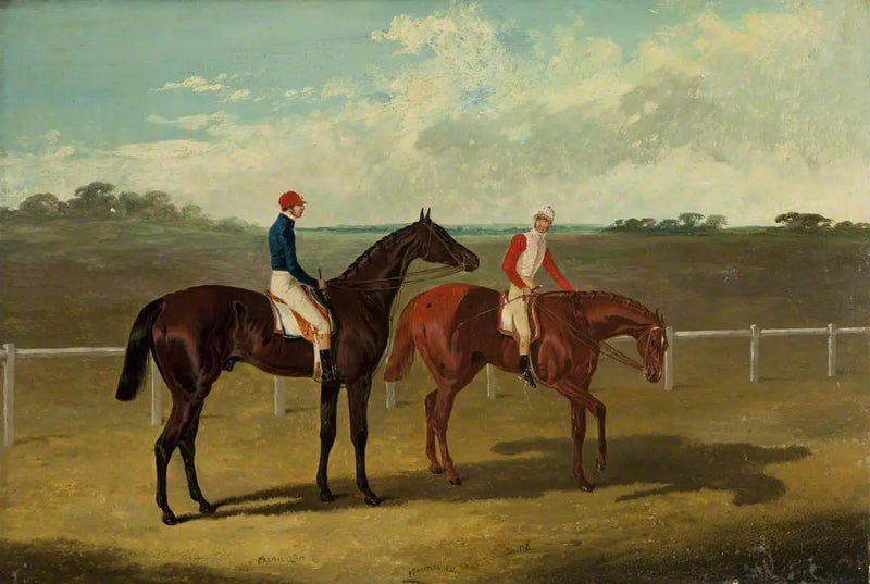 Kaksi kilpa-ajoponyä – « Charles XII » ja « Euclide » – heidän ratsastajineen - John Frederick Herring, Sr.