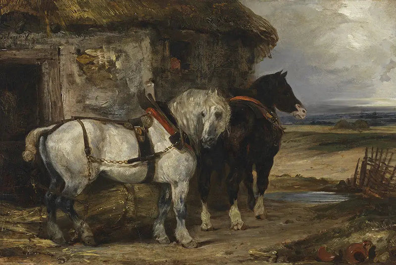 Kaksi hevosta tallin edessä - Eugène Delacroix