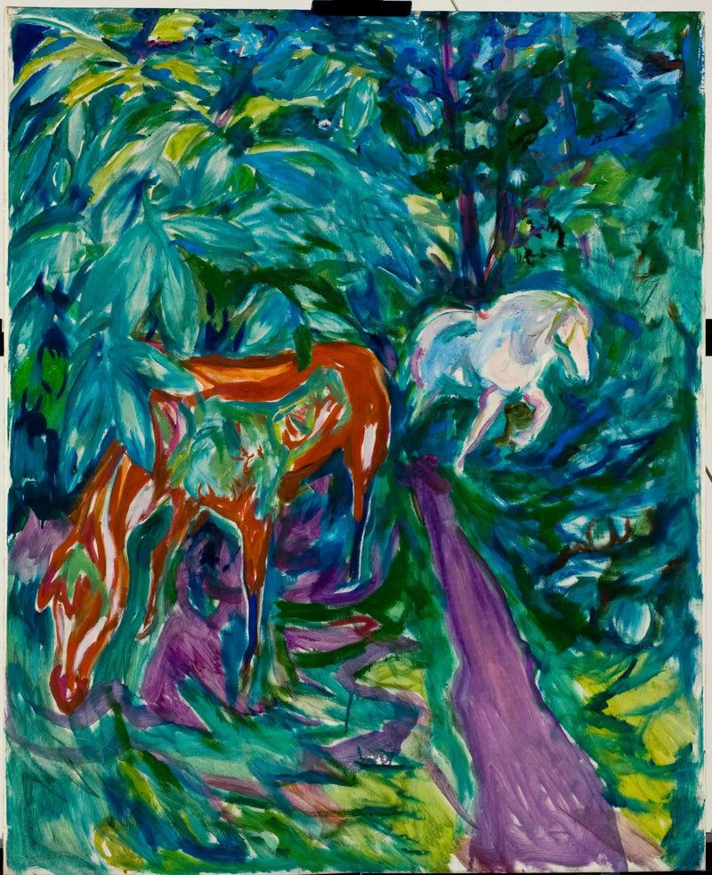 Kaksi hevosta metsässä - Edvard Munch
