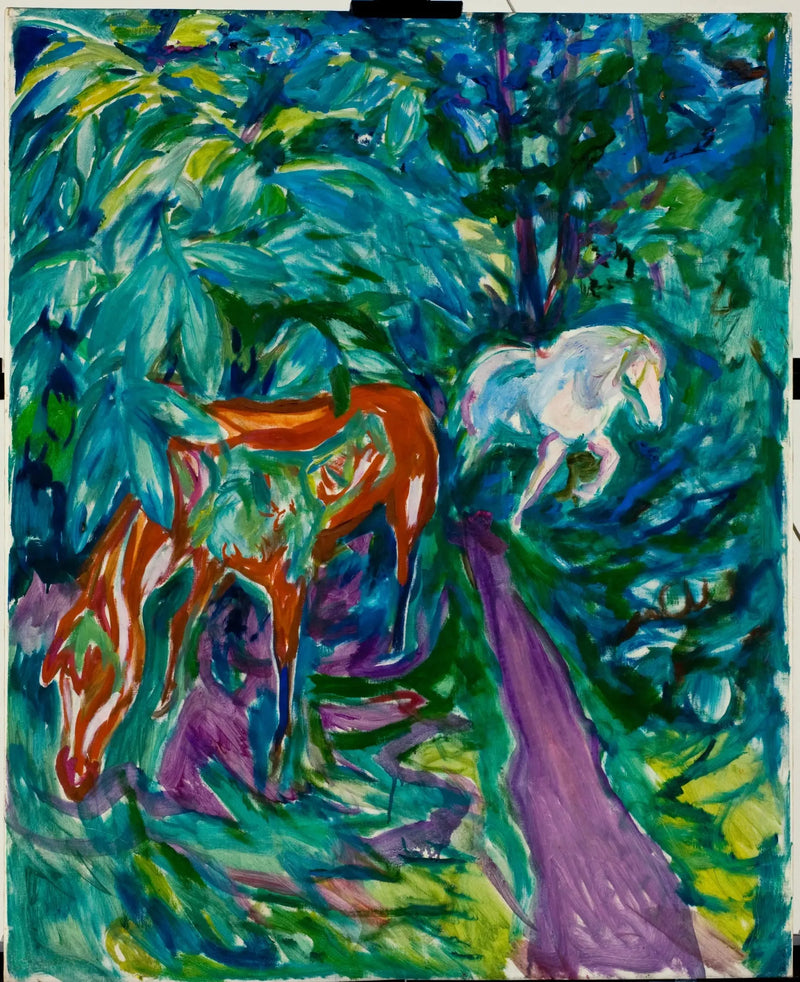 Kaksi hevosta metsässä - Edvard Munch