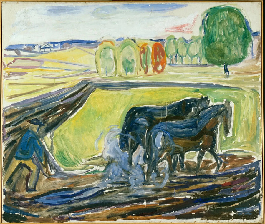 Kaksi Mustaa Hevosta Kynnössä - Edvard Munch