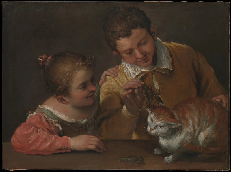 Kaksi lasta kiusaa kissaa - Annibale Carracci