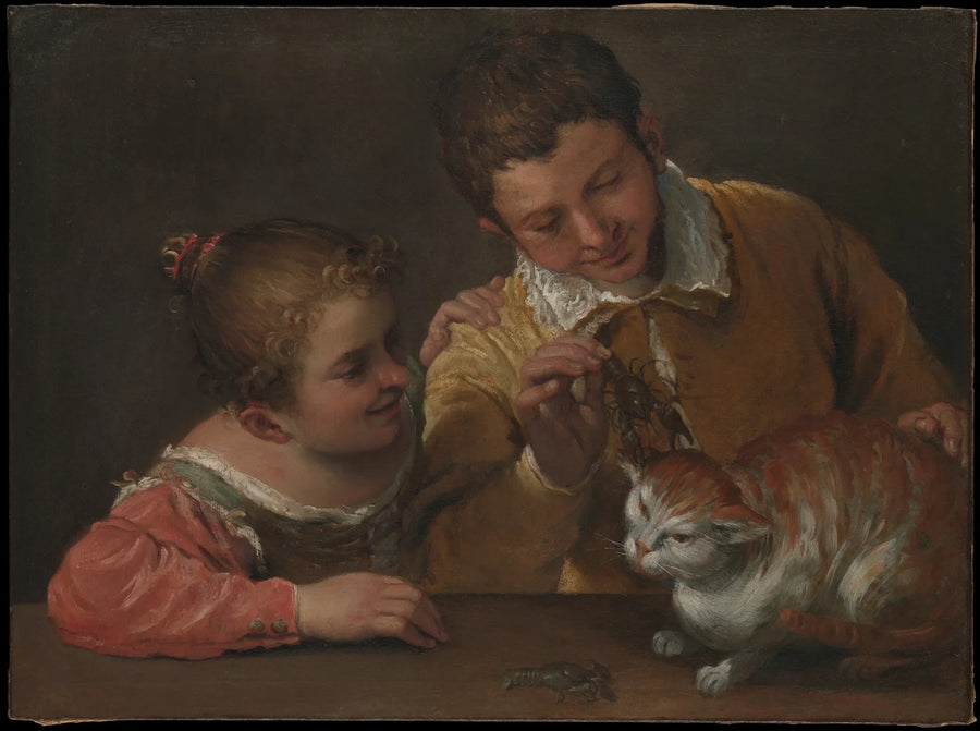 Kaksi lasta kiusaa kissaa - Annibale Carracci