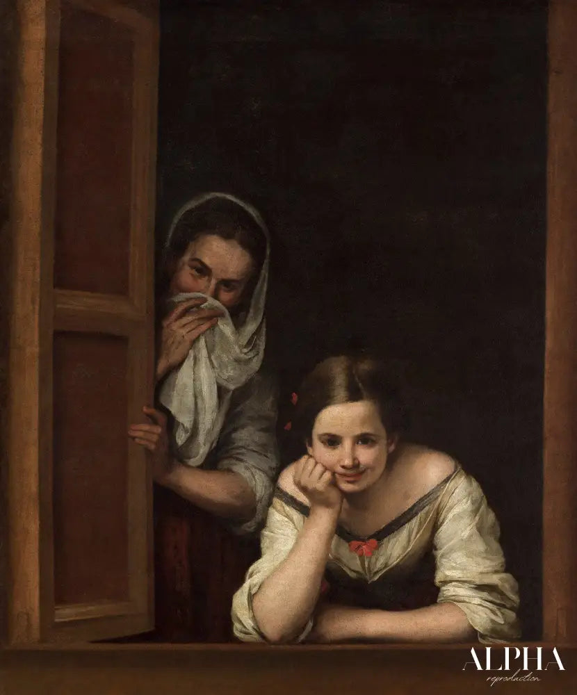 Deux femmes à une fenêtre - Bartolomé Esteban Murillo - Reproductions de tableaux et peintures haut de gamme